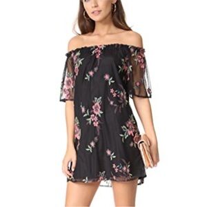 BB Dakota Black Puff Sleeve Mini Dress with Ruffled Smocked Details